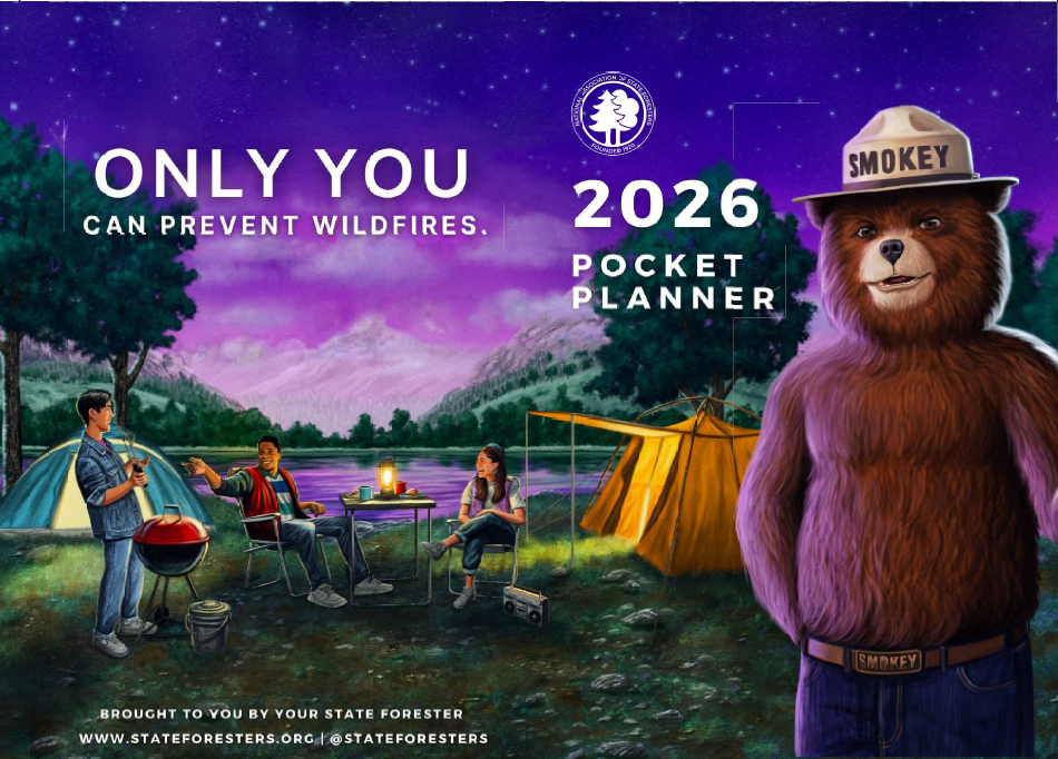 2026 Smokey Bear Pocket Planners - Option C (pack of 50) Purple Background
